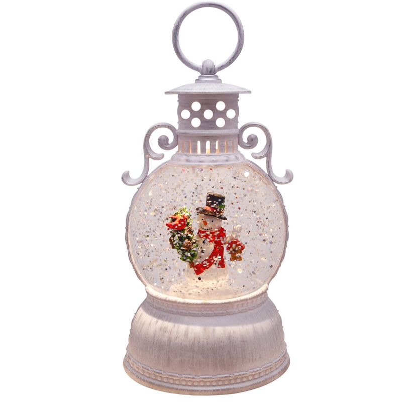 Snowman Songbird White 9.75" Lantern